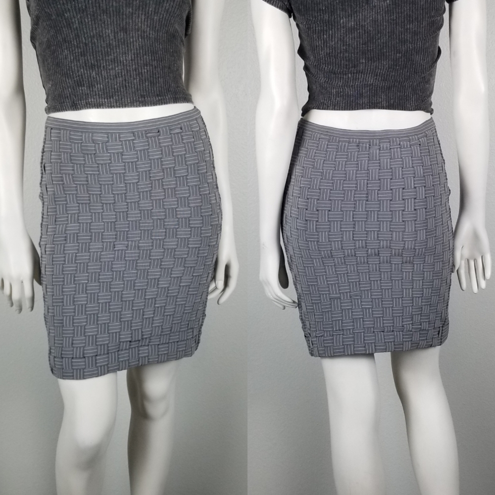 Boy. by Band of Outsiders Grey Striped Suspender Pencil Skirt Size 2 (Medium)